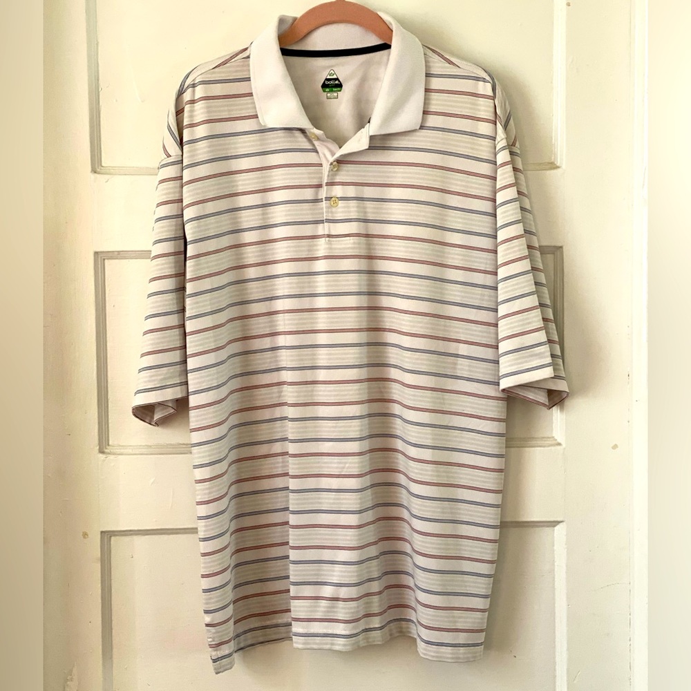 Bolle Tech Golf Polo Shirt Stripes Red White Blue Size XL Short Sleeve